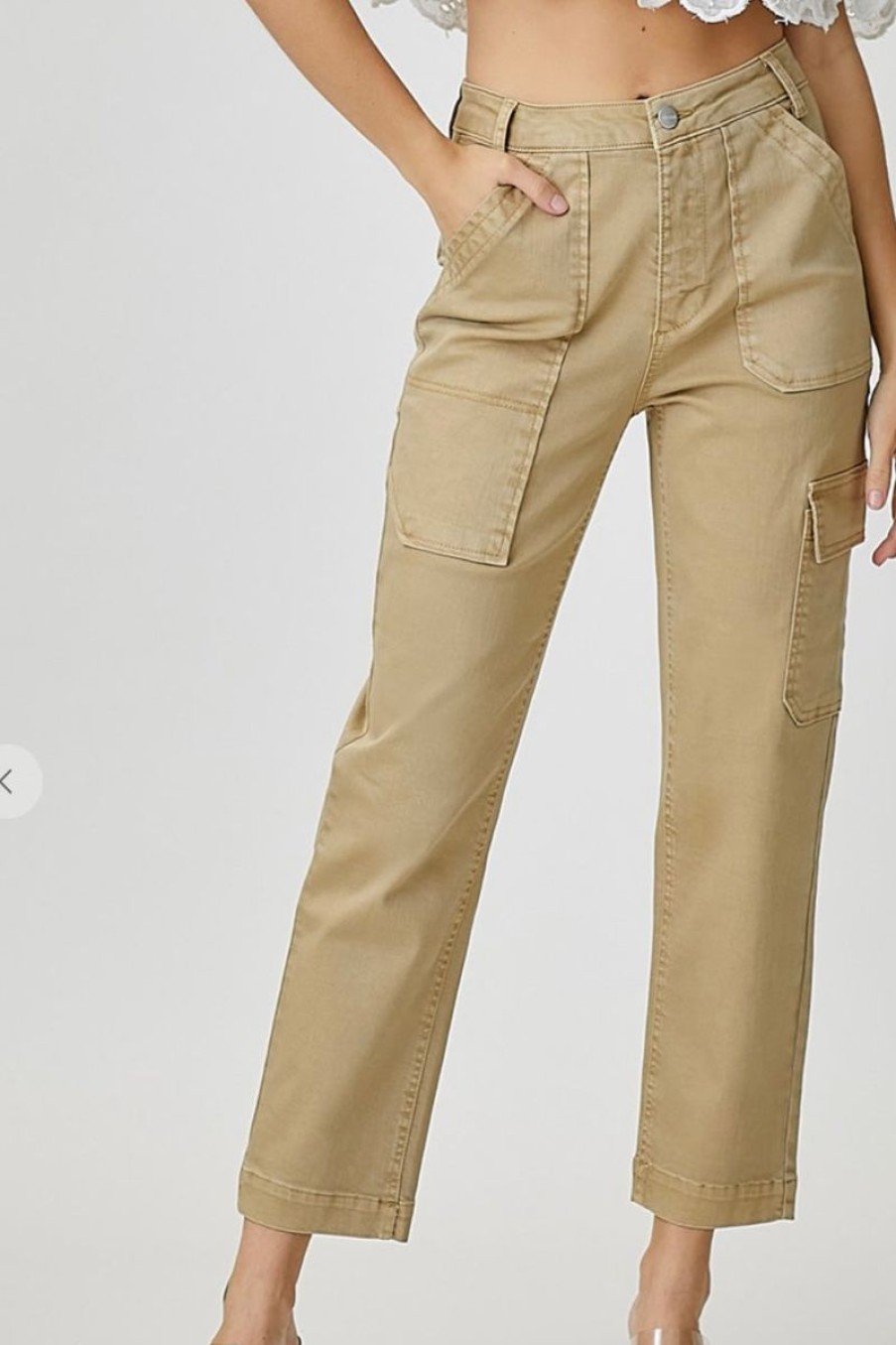 Women Aqua Bay Bottoms | High Rise Khaki Cargo Boyfriend Jeans