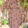 Women Aqua Bay Dresses & Rompers | Brown Midi Floral Print Dress