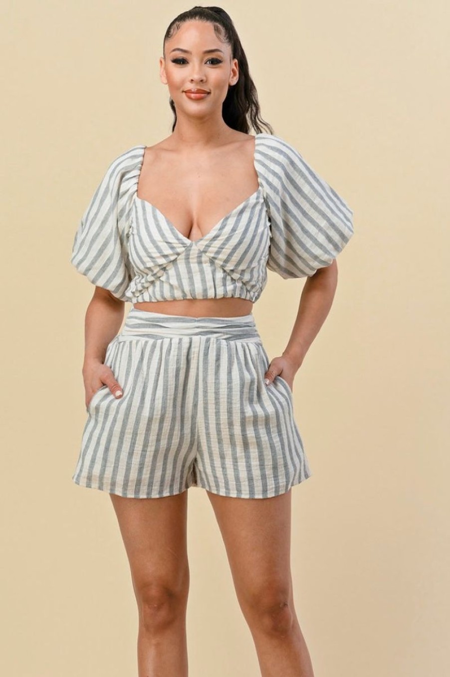 Women Aqua Bay Shorts & Skirts | Summer Stripes Cotton Short Set