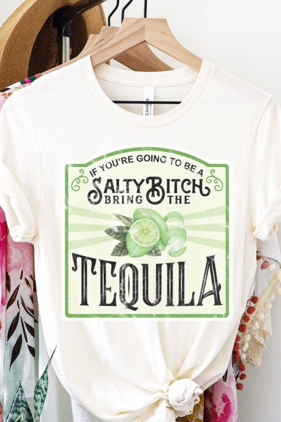 Women Aqua Bay Tops | Salty Bi#Ch Tequila Cream Cotton T-Shirt