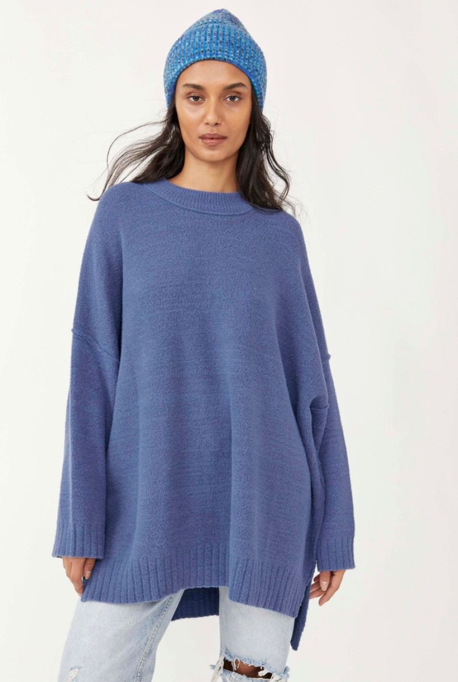 Women Aqua Bay Sweaters & Cardigans | Free People Peaches Tunic Sweater Size Xs Blue Indigo