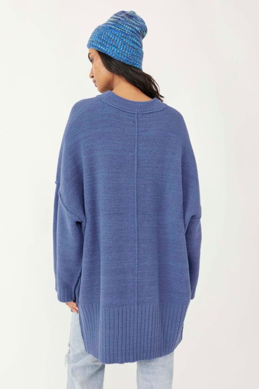 Women Aqua Bay Sweaters & Cardigans | Free People Peaches Tunic Sweater Size Xs Blue Indigo