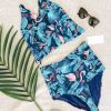 Women Aqua Bay Bikini Tops | The "Marilyn" Pleated Ruffle Bikini Top In Tropics