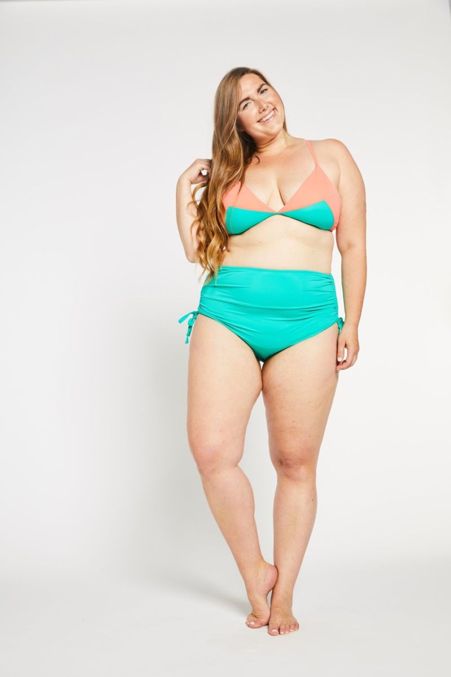 Women Aqua Bay Bikini Bottoms | The Sidney Ruched High Waist Bikini Bottom In Aqua