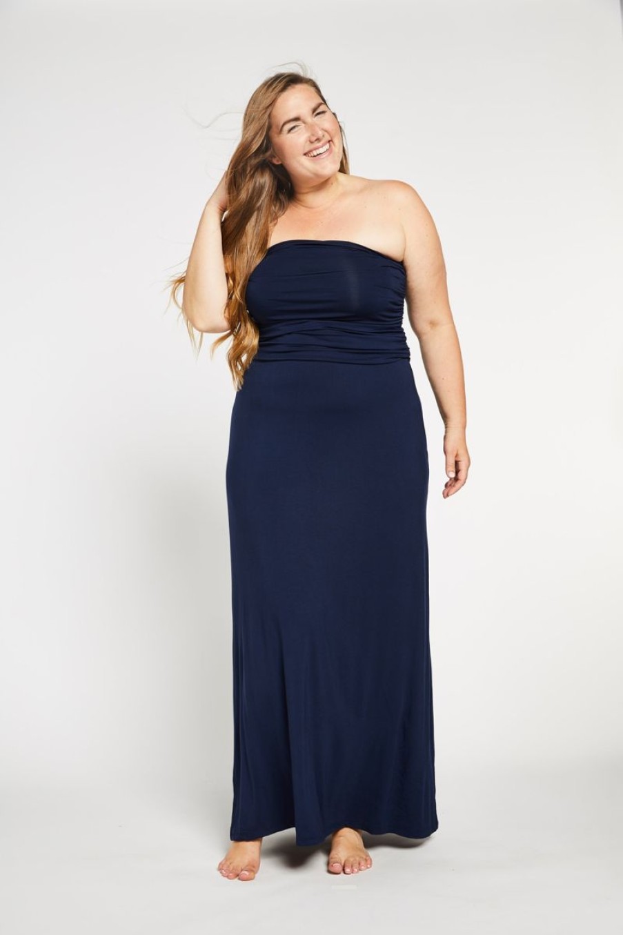 Women Aqua Bay Dresses & Rompers | Bamboo 3 Way Convertible Maxi Dress In Navy