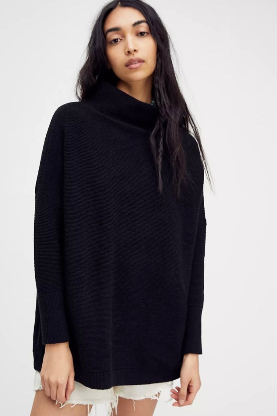 Women Aqua Bay Sweaters & Cardigans | Free People Slouchy Ottoman Tunic Sweater In Last One Size S Black