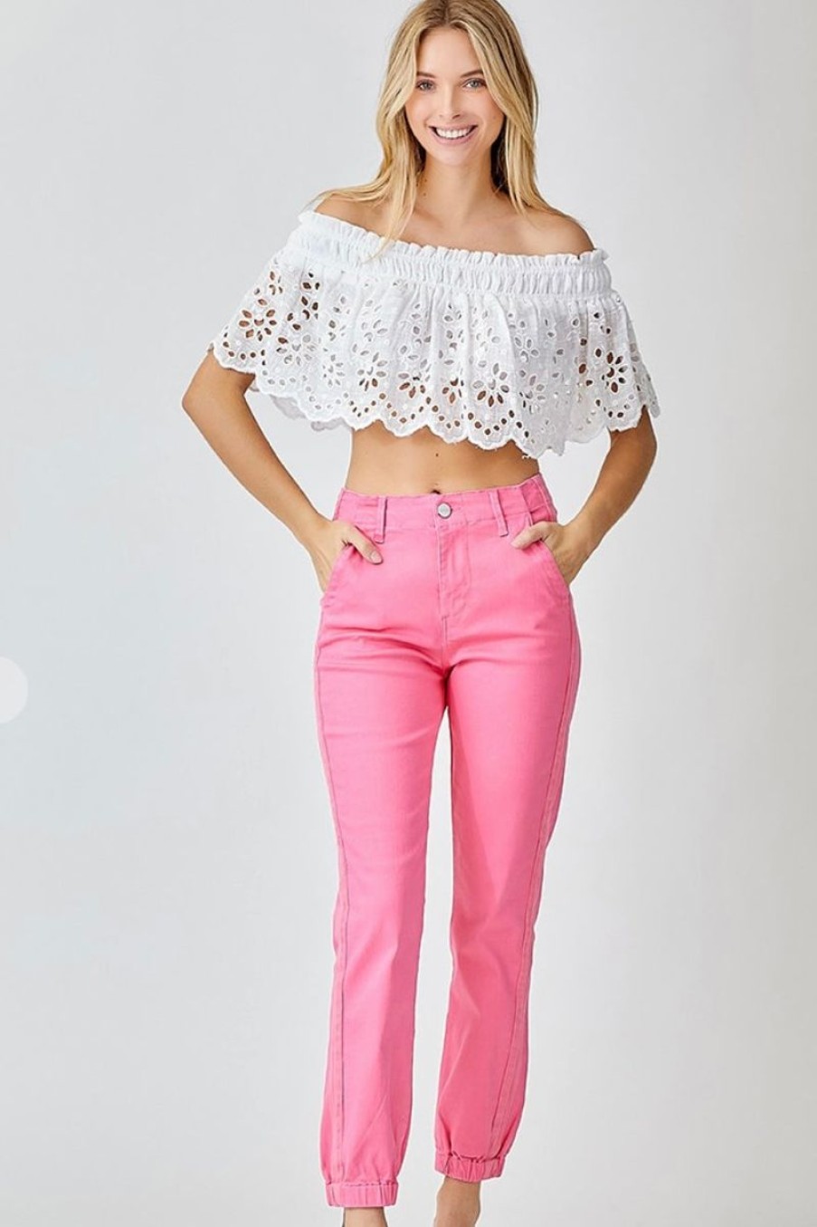 Women Aqua Bay Bottoms | High Rise Hot Pink Jogger Jeans