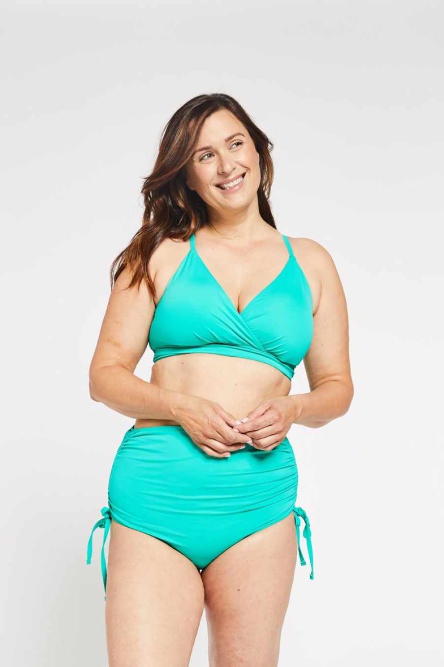 Women Aqua Bay Bikini Tops | The Charlotte Retro Halter Style Bikini Top In Aqua