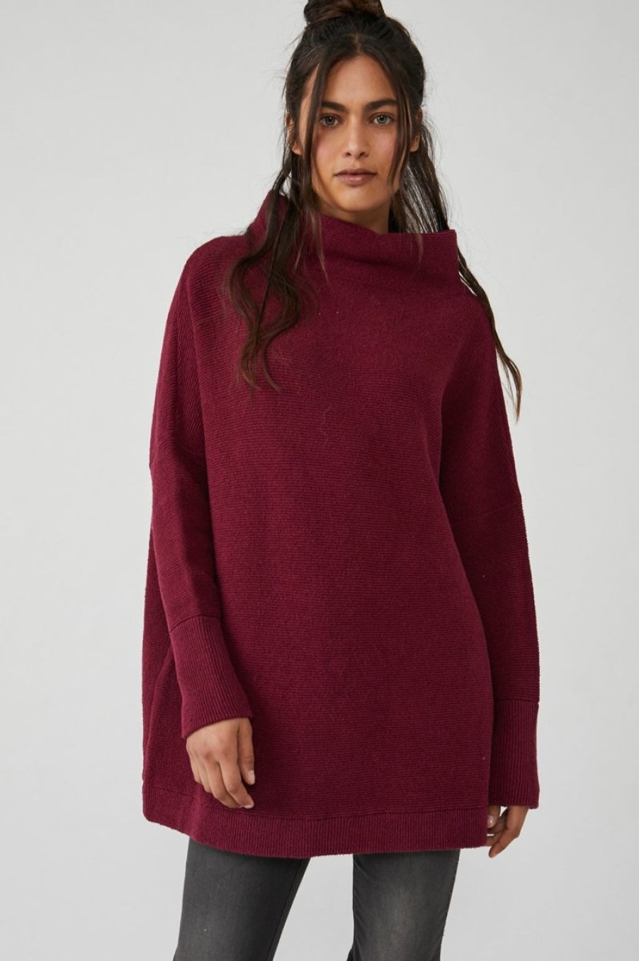 Women Aqua Bay Sweaters & Cardigans | Free People Slouchy Ottoman Tunic Last One Size Xs Pomegranate Wine