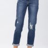 Women Aqua Bay Bottoms | Judy Blue Mid-Rise Dark Wash Boyfriend Jeans