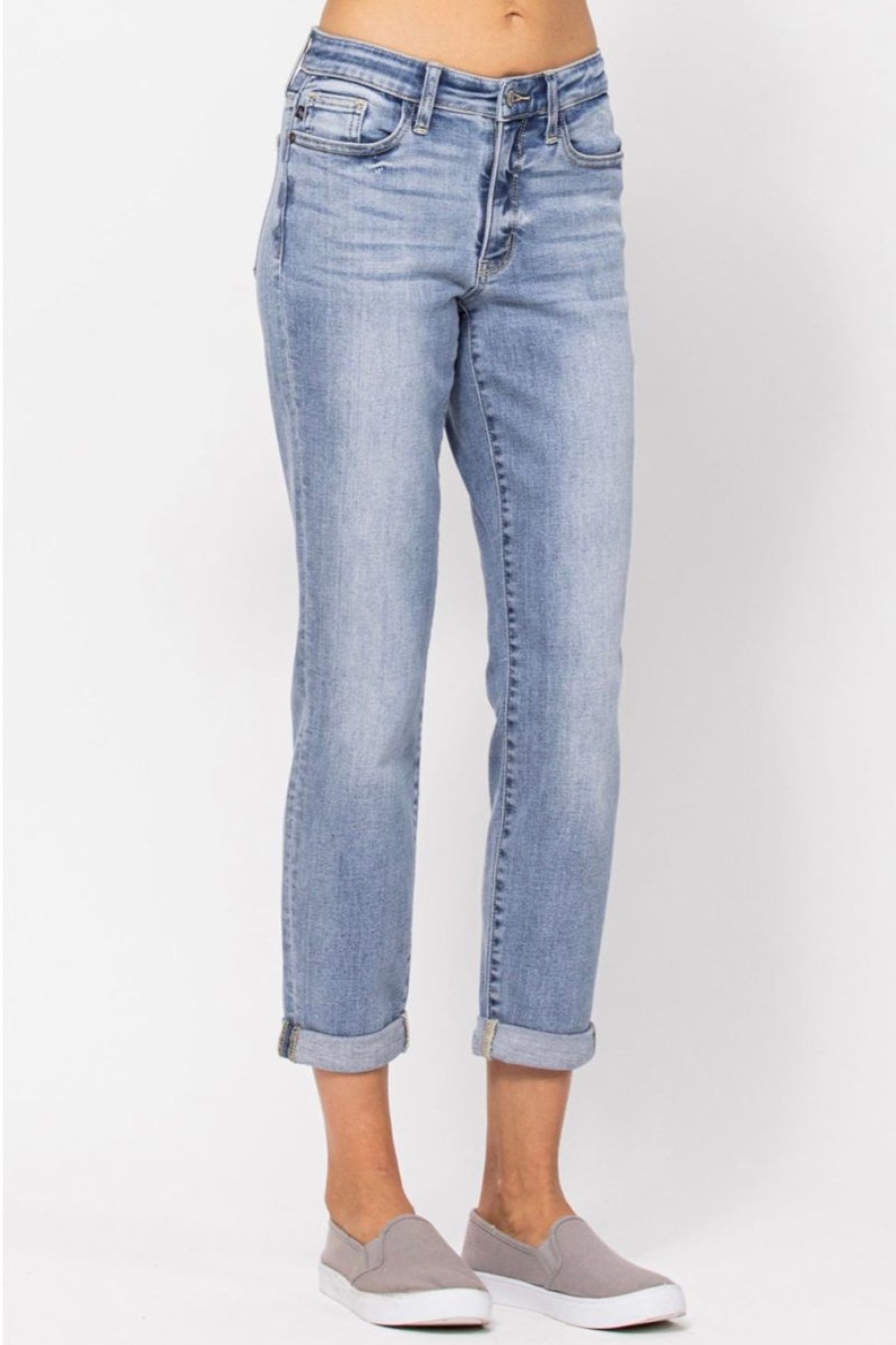 Women Aqua Bay Bottoms | Judy Blue Midrise Light Wash Boyfriend Jeans