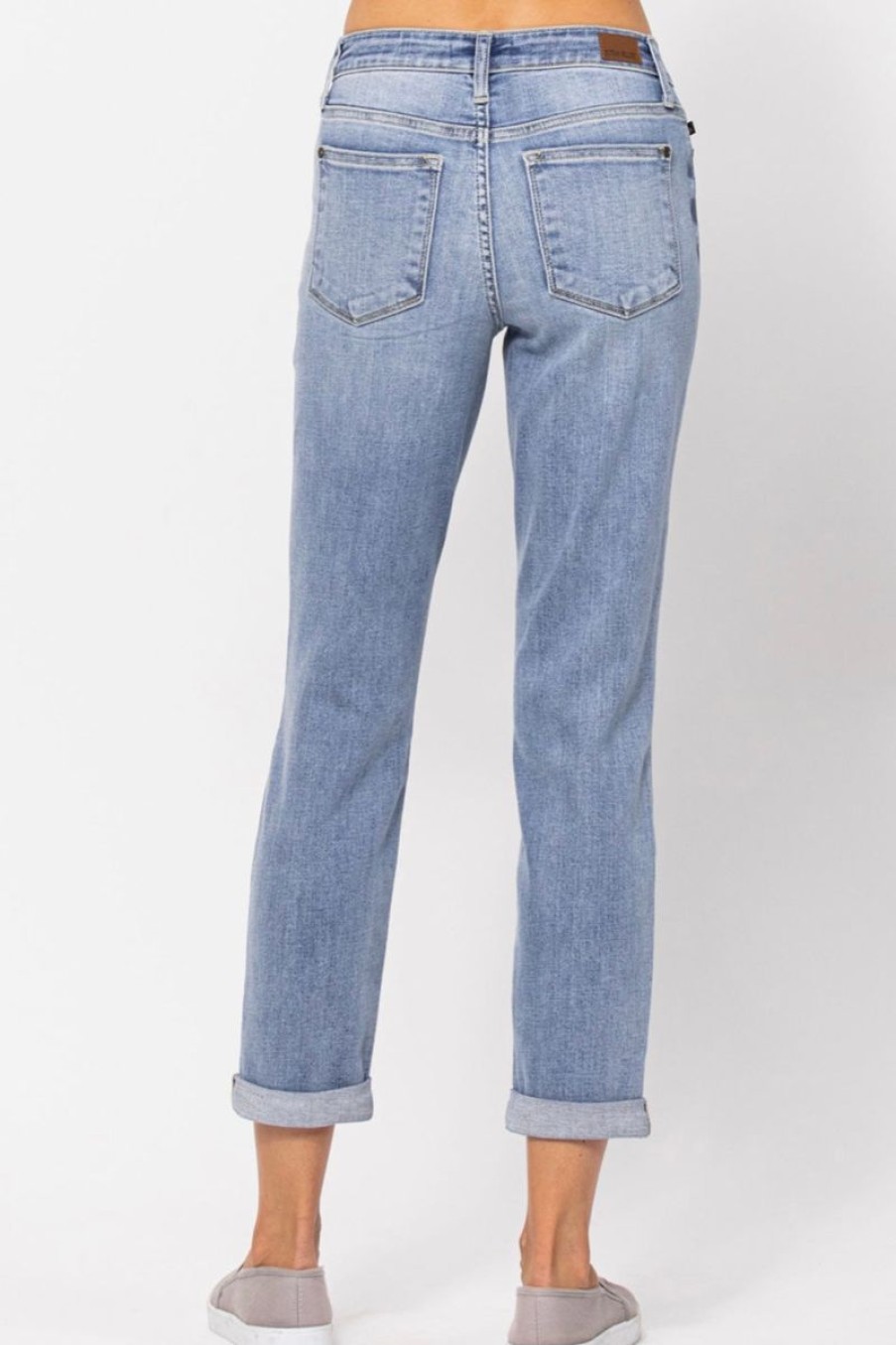 Women Aqua Bay Bottoms | Judy Blue Midrise Light Wash Boyfriend Jeans