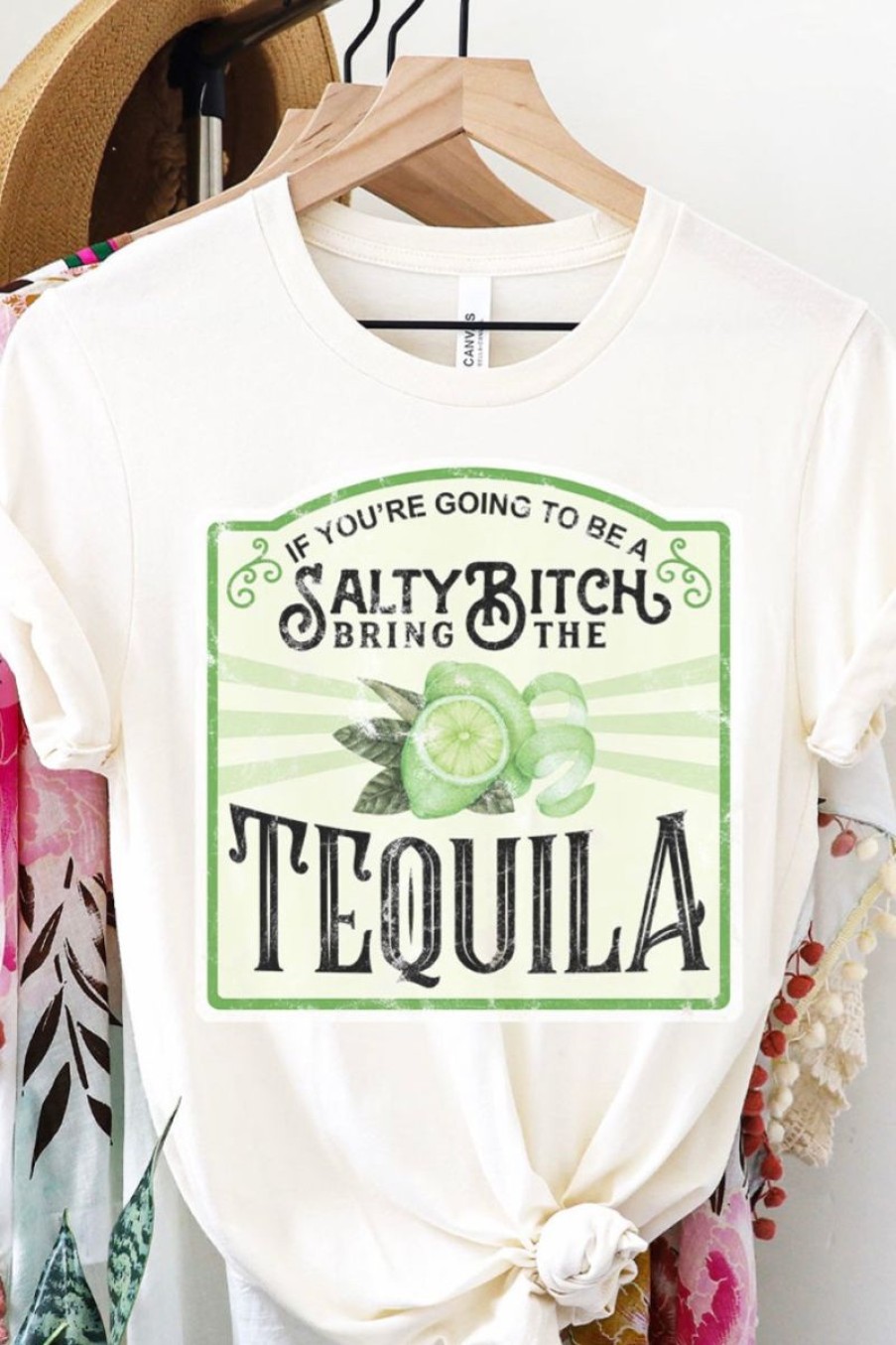 Women Aqua Bay Tanks & Tees | Salty Bi#Ch Tequila Cream Cotton T-Shirt